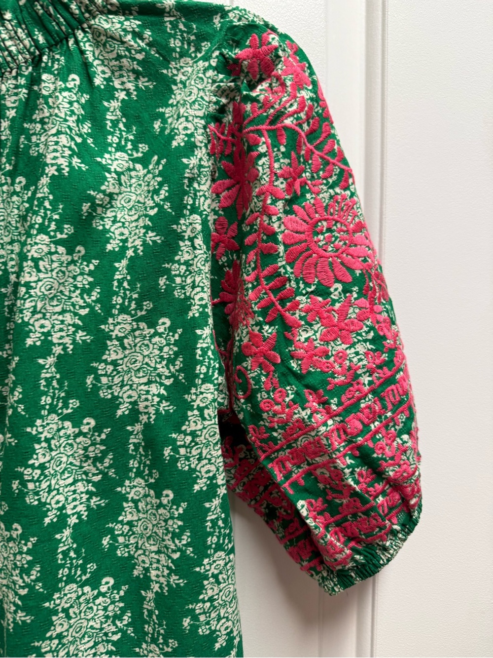 THML Green Floral Pink Embroidered Lace Sleeve Boho Blouse Small NWOT - Picture 9 of 11